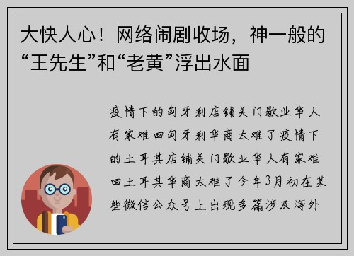 大快人心！网络闹剧收场，神一般的“王先生”和“老黄”浮出水面